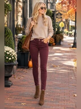 Lila Ryan Skinny Jeans Size 29 Port Burgundy Stretch Denim 32" Inseam